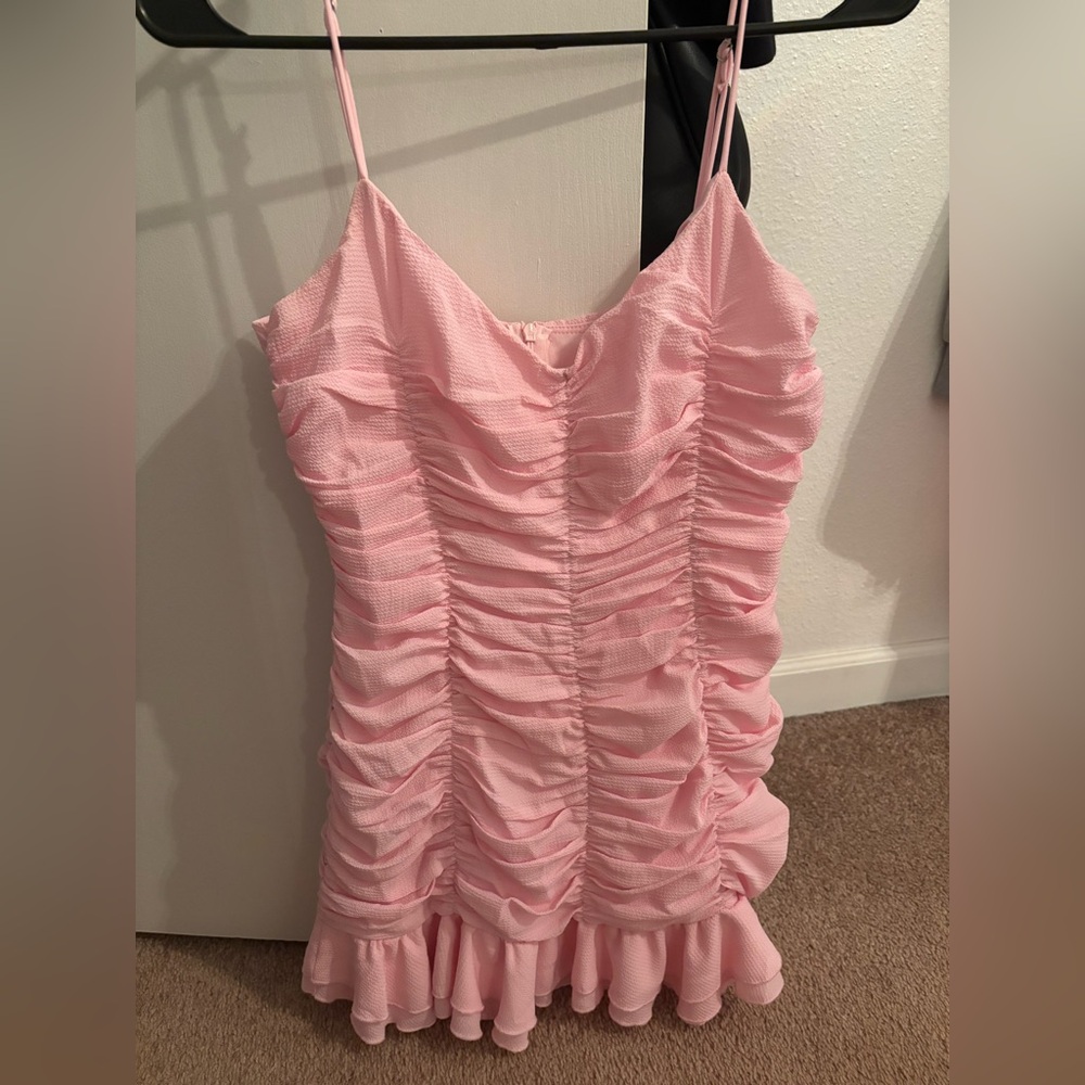 Lucy in the Sky Pink Ruched Mini Dress - Picture 2 of 3